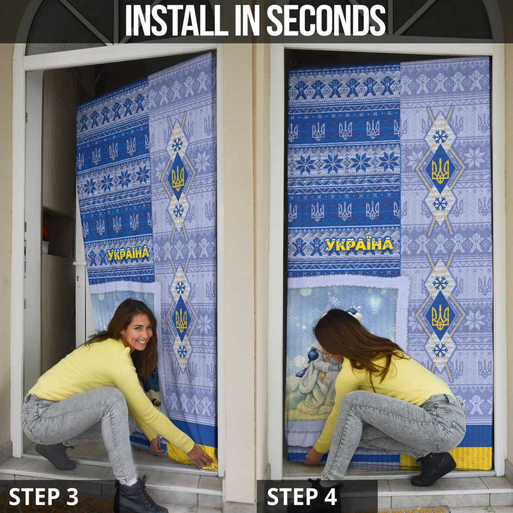 Ukraine Ded Moroz And Snegurochka Christmas Door Cover With Wool Effect Patterns - Wonder Print Shop