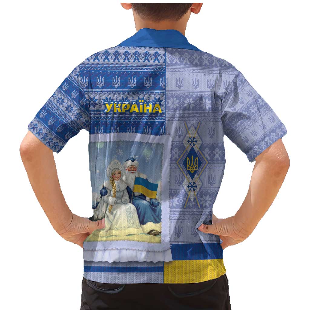 Ukraine Ded Moroz And Snegurochka Christmas Family Matching Mermaid Dress and Hawaiian Shirt With Wool Effect Patterns - Wonder Print Shop