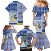Ukraine Ded Moroz And Snegurochka Christmas Family Matching Mermaid Dress and Hawaiian Shirt With Wool Effect Patterns - Wonder Print Shop