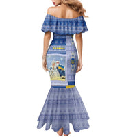 Ukraine Ded Moroz And Snegurochka Christmas Family Matching Mermaid Dress and Hawaiian Shirt With Wool Effect Patterns - Wonder Print Shop