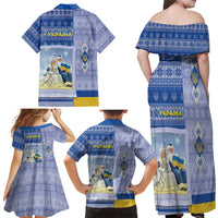 Ukraine Ded Moroz And Snegurochka Christmas Family Matching Off Shoulder Maxi Dress and Hawaiian Shirt With Wool Effect Patterns - Wonder Print Shop