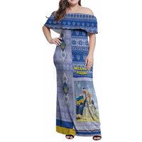 Ukraine Ded Moroz And Snegurochka Christmas Family Matching Off Shoulder Maxi Dress and Hawaiian Shirt With Wool Effect Patterns - Wonder Print Shop