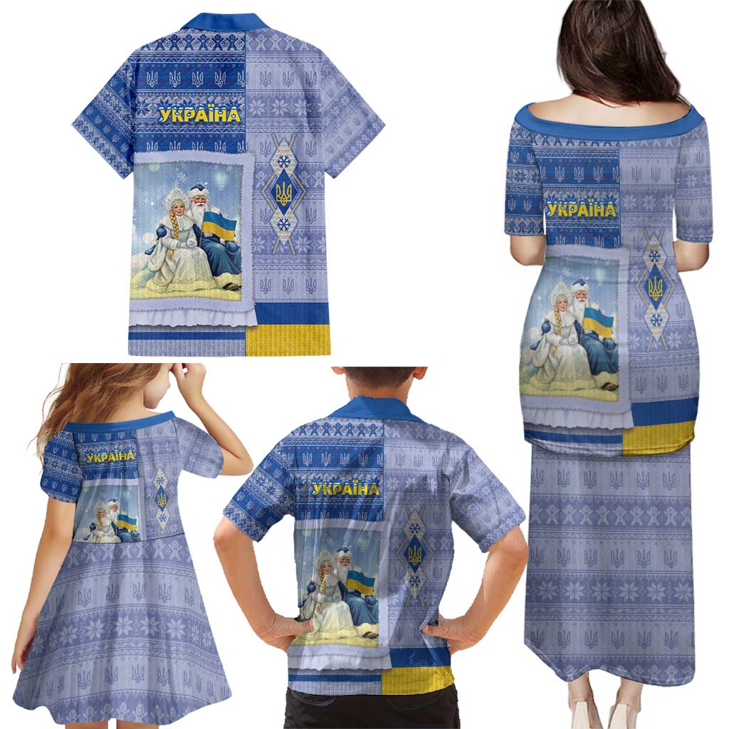 Ukraine Ded Moroz And Snegurochka Christmas Family Matching Puletasi and Hawaiian Shirt With Wool Effect Patterns - Wonder Print Shop