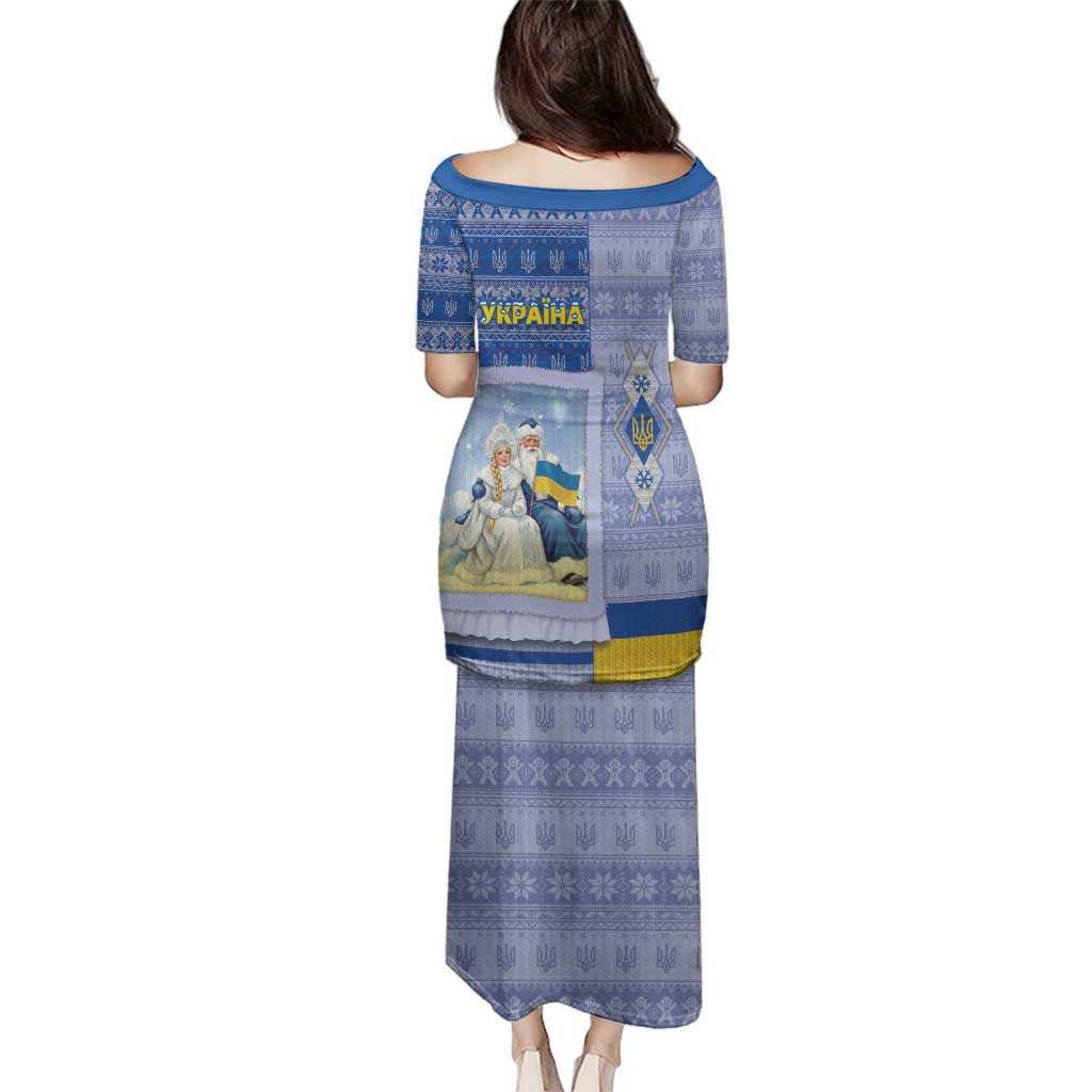 Ukraine Ded Moroz And Snegurochka Christmas Family Matching Puletasi and Hawaiian Shirt With Wool Effect Patterns - Wonder Print Shop