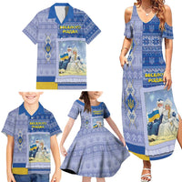 Ukraine Ded Moroz And Snegurochka Christmas Family Matching Summer Maxi Dress and Hawaiian Shirt With Wool Effect Patterns - Wonder Print Shop