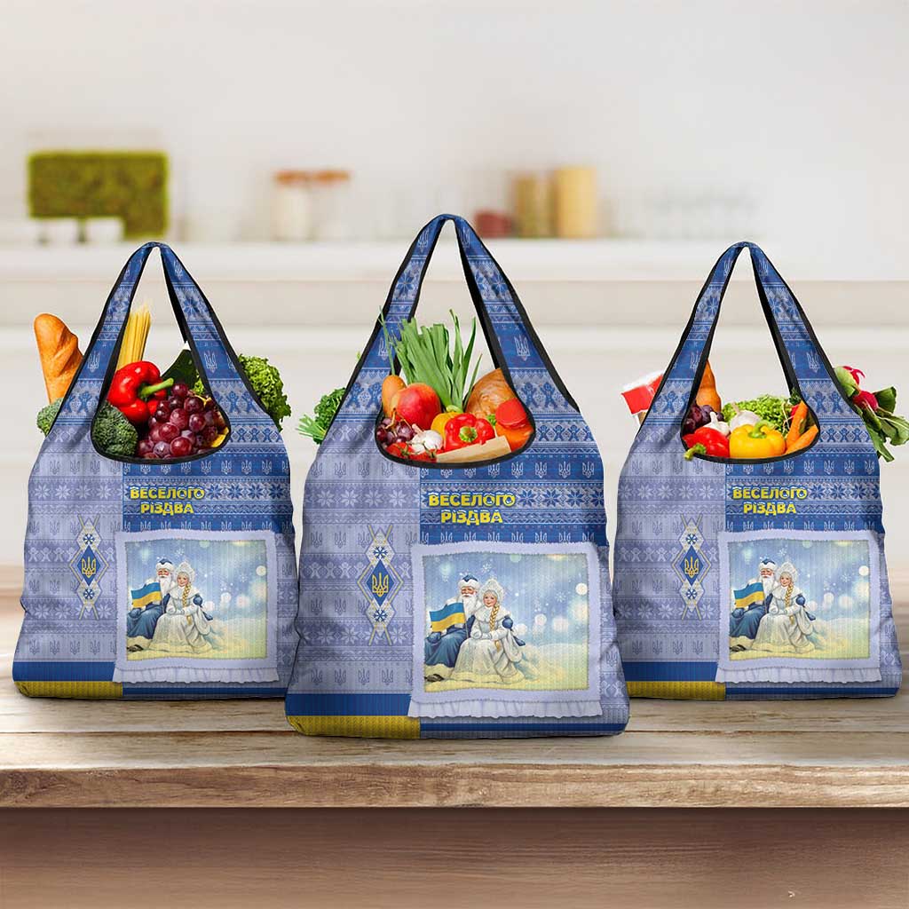 Ukraine Ded Moroz And Snegurochka Christmas Grocery Bag With Wool Effect Patterns - Wonder Print Shop