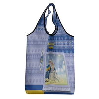 Ukraine Ded Moroz And Snegurochka Christmas Grocery Bag With Wool Effect Patterns - Wonder Print Shop