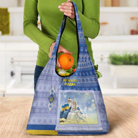 Ukraine Ded Moroz And Snegurochka Christmas Grocery Bag With Wool Effect Patterns - Wonder Print Shop