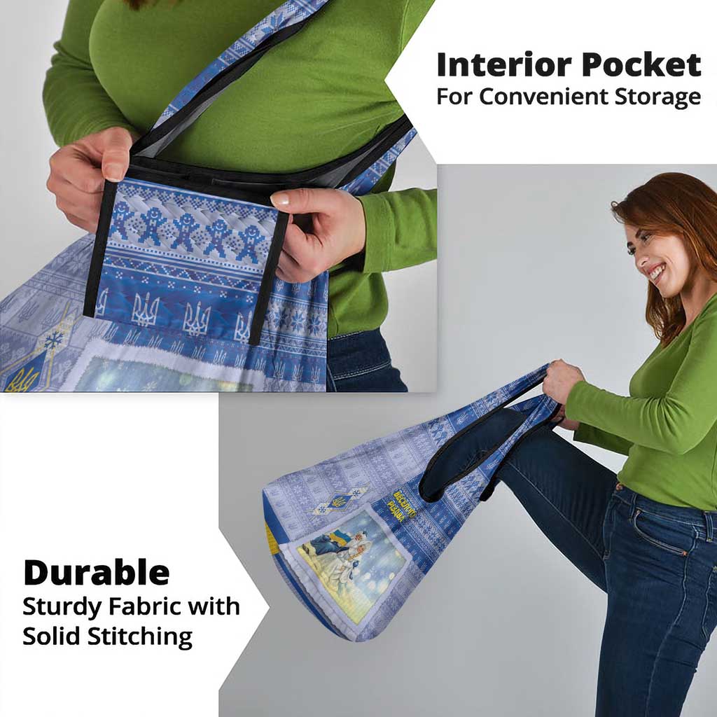 Ukraine Ded Moroz And Snegurochka Christmas Grocery Bag With Wool Effect Patterns - Wonder Print Shop