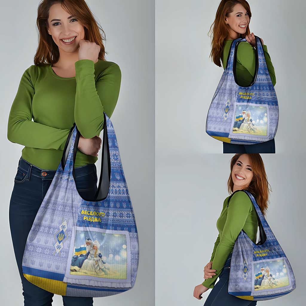 Ukraine Ded Moroz And Snegurochka Christmas Grocery Bag With Wool Effect Patterns - Wonder Print Shop