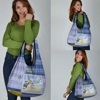 Ukraine Ded Moroz And Snegurochka Christmas Grocery Bag With Wool Effect Patterns - Wonder Print Shop