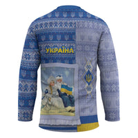 Ukraine Ded Moroz And Snegurochka Christmas Hockey Jersey With Wool Effect Patterns - Wonder Print Shop