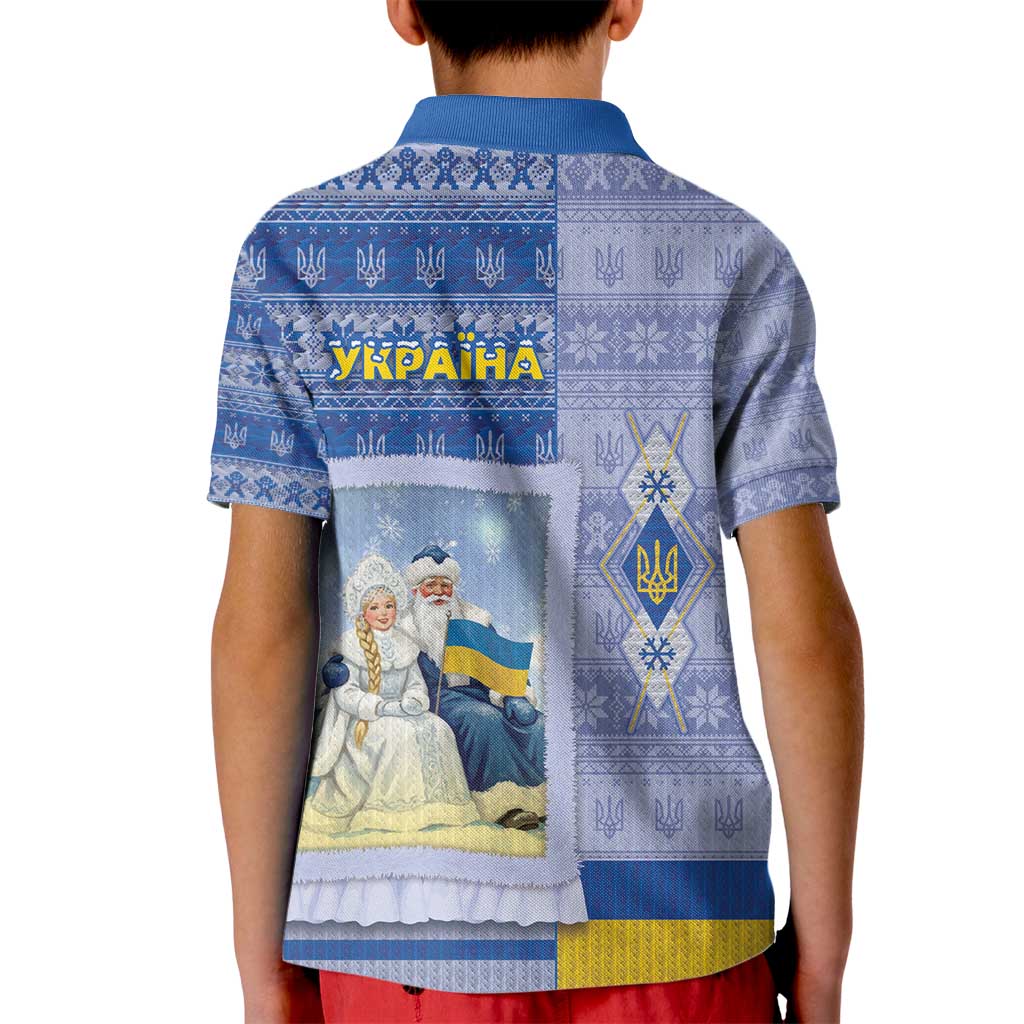 Ukraine Ded Moroz And Snegurochka Christmas Kid Polo Shirt With Wool Effect Patterns - Wonder Print Shop