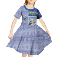 Ukraine Ded Moroz And Snegurochka Christmas Kid Short Sleeve Dress With Wool Effect Patterns - Wonder Print Shop