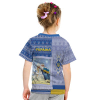 Ukraine Ded Moroz And Snegurochka Christmas Kid T Shirt With Wool Effect Patterns - Wonder Print Shop