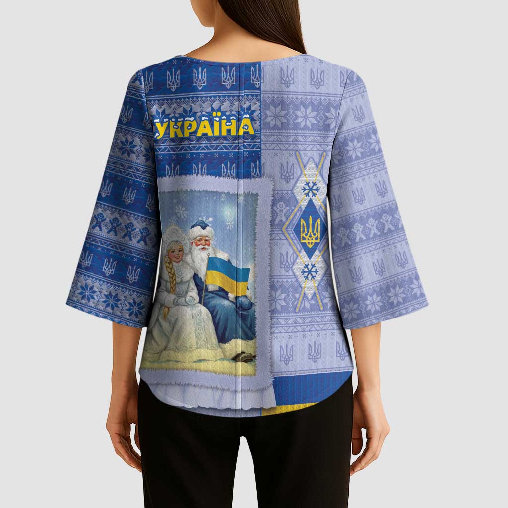 Ukraine Ded Moroz And Snegurochka Christmas Kimono Sleeve Blouse With Wool Effect Patterns - Wonder Print Shop
