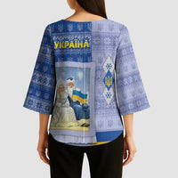 Ukraine Ded Moroz And Snegurochka Christmas Kimono Sleeve Blouse With Wool Effect Patterns - Wonder Print Shop