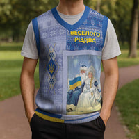 Ukraine Ded Moroz And Snegurochka Christmas Knitted V-Neck Vest With Wool Effect Patterns - Wonder Print Shop