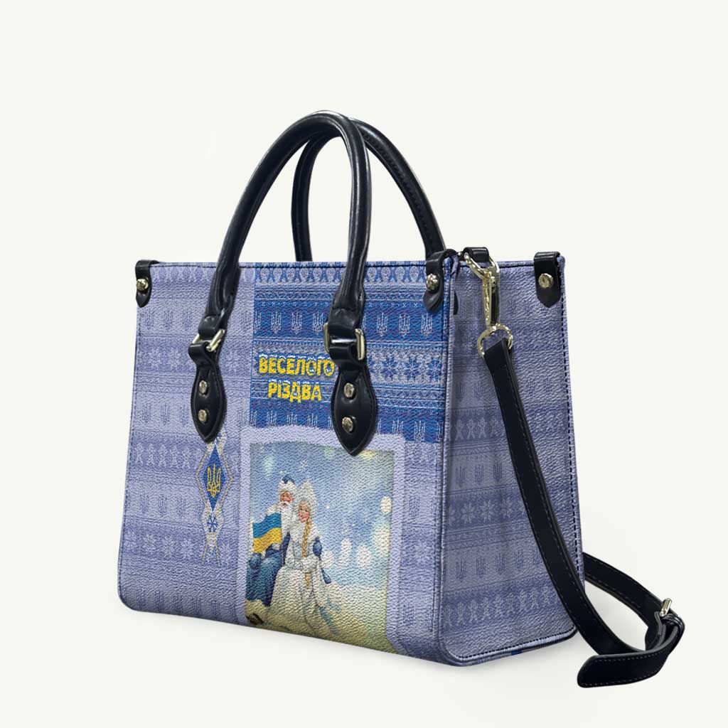 Ukraine Ded Moroz And Snegurochka Christmas Leather Bag With Wool Effect Patterns - Wonder Print Shop
