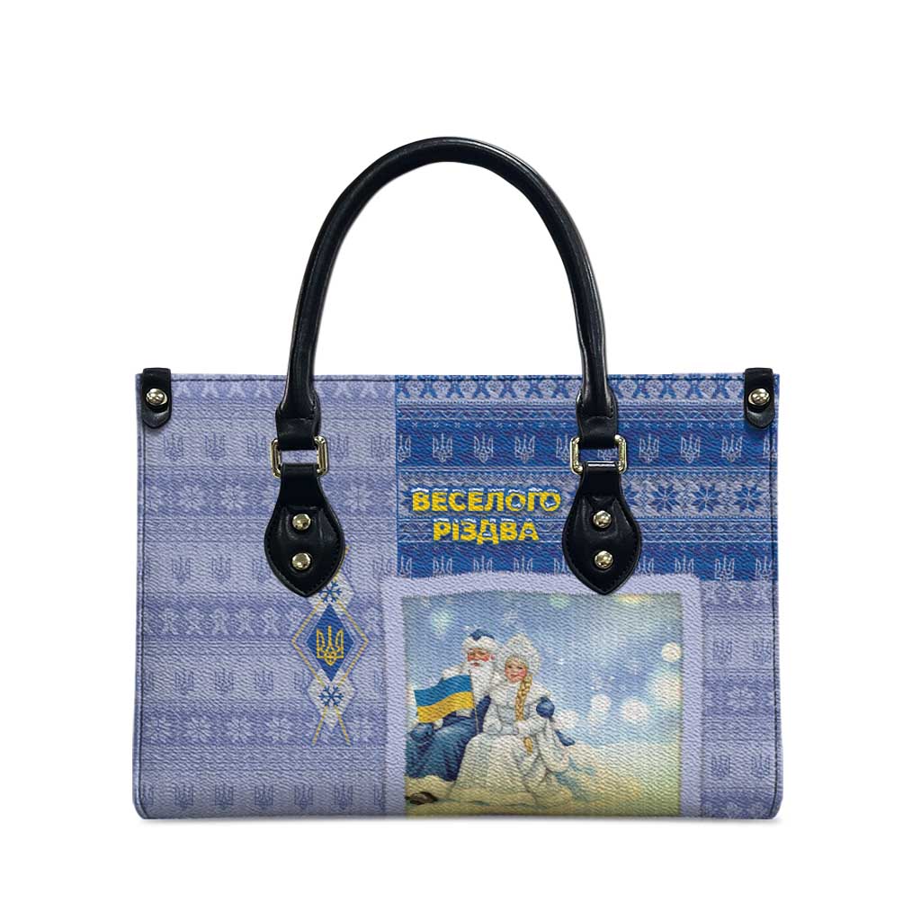 Ukraine Ded Moroz And Snegurochka Christmas Leather Bag With Wool Effect Patterns - Wonder Print Shop