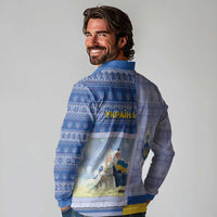 Ukraine Ded Moroz And Snegurochka Christmas Long Sleeve Polo Shirt With Wool Effect Patterns - Wonder Print Shop