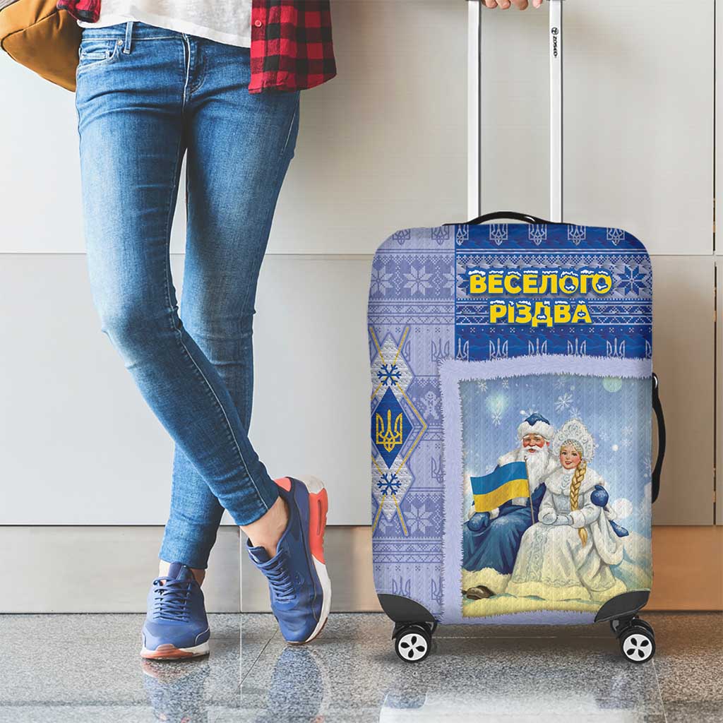 Ukraine Ded Moroz And Snegurochka Christmas Luggage Cover With Wool Effect Patterns - Wonder Print Shop