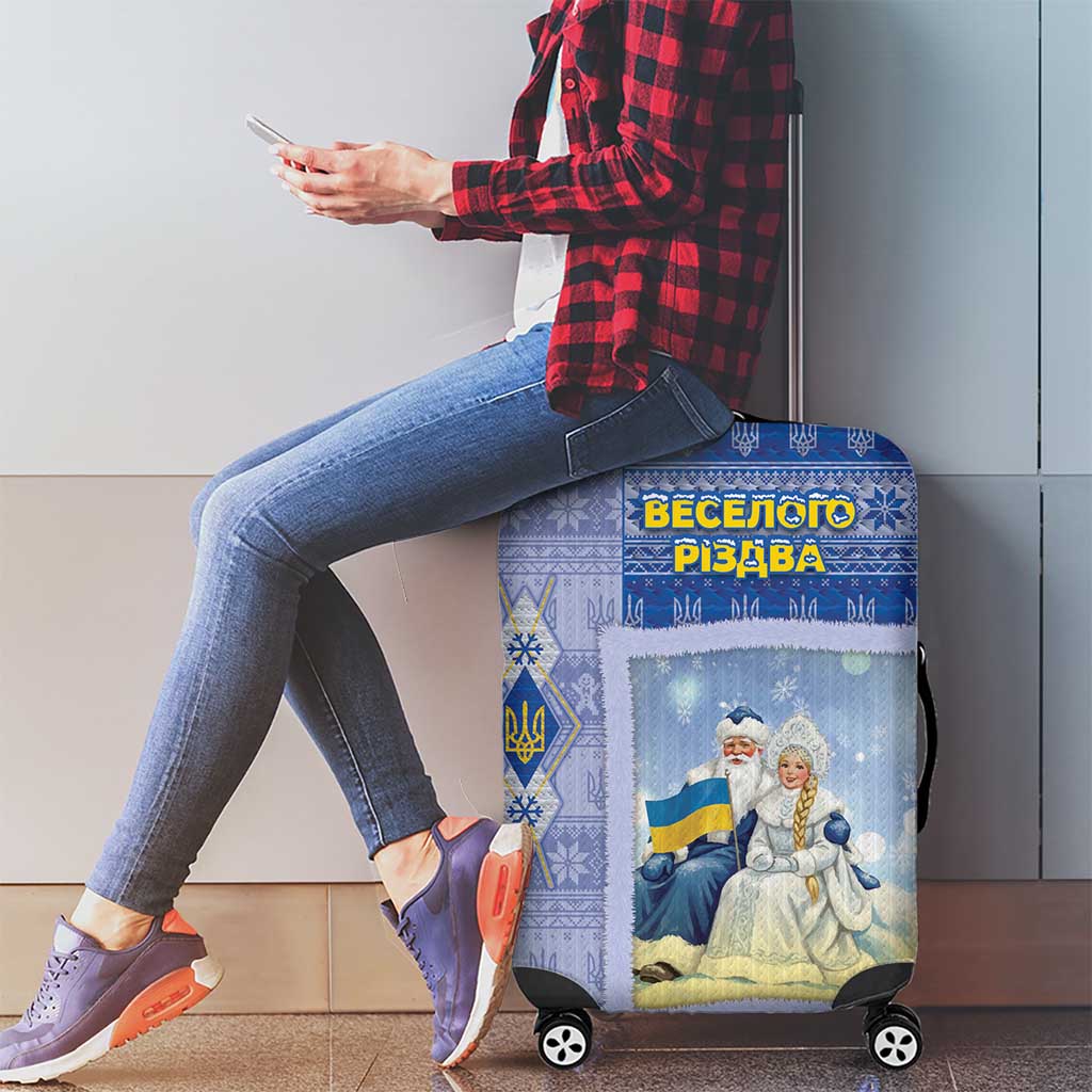 Ukraine Ded Moroz And Snegurochka Christmas Luggage Cover With Wool Effect Patterns - Wonder Print Shop