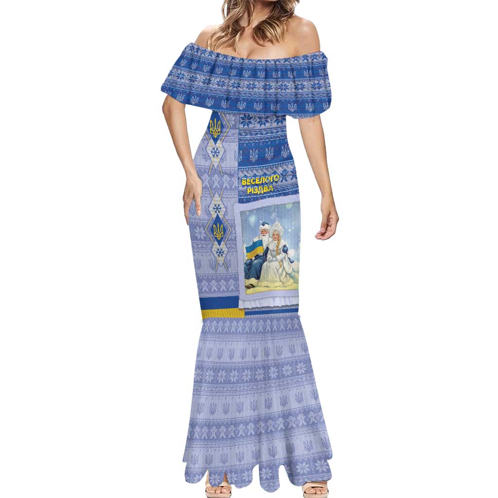Ukraine Ded Moroz And Snegurochka Christmas Mermaid Dress With Wool Effect Patterns - Wonder Print Shop