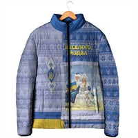 Ukraine Ded Moroz And Snegurochka Christmas Padded Jacket With Wool Effect Patterns - Wonder Print Shop