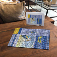 Ukraine Ded Moroz And Snegurochka Christmas Puzzle With Wool Effect Patterns - Wonder Print Shop