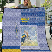 Ukraine Ded Moroz And Snegurochka Christmas Quilt With Wool Effect Patterns - Wonder Print Shop