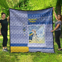 Ukraine Ded Moroz And Snegurochka Christmas Quilt With Wool Effect Patterns - Wonder Print Shop