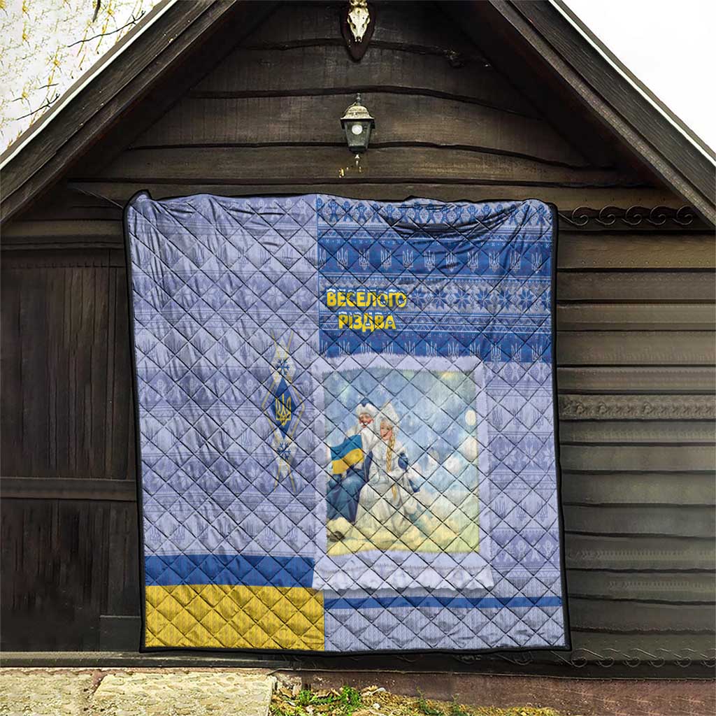 Ukraine Ded Moroz And Snegurochka Christmas Quilt With Wool Effect Patterns - Wonder Print Shop