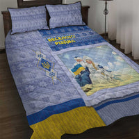 Ukraine Ded Moroz And Snegurochka Christmas Quilt Bed Set With Wool Effect Patterns - Wonder Print Shop