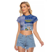 Ukraine Ded Moroz And Snegurochka Christmas Raglan Cropped T Shirt With Wool Effect Patterns - Wonder Print Shop