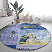 Ukraine Ded Moroz And Snegurochka Christmas Round Carpet With Wool Effect Patterns - Wonder Print Shop
