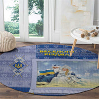 Ukraine Ded Moroz And Snegurochka Christmas Round Carpet With Wool Effect Patterns - Wonder Print Shop