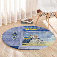 Ukraine Ded Moroz And Snegurochka Christmas Round Carpet With Wool Effect Patterns - Wonder Print Shop
