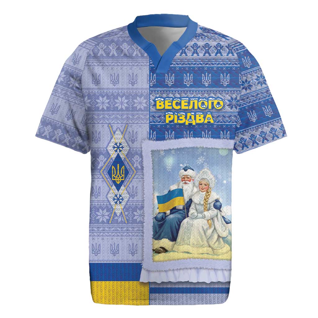 Ukraine Ded Moroz And Snegurochka Christmas Rugby Jersey With Wool Effect Patterns - Wonder Print Shop