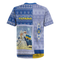 Ukraine Ded Moroz And Snegurochka Christmas Rugby Jersey With Wool Effect Patterns - Wonder Print Shop