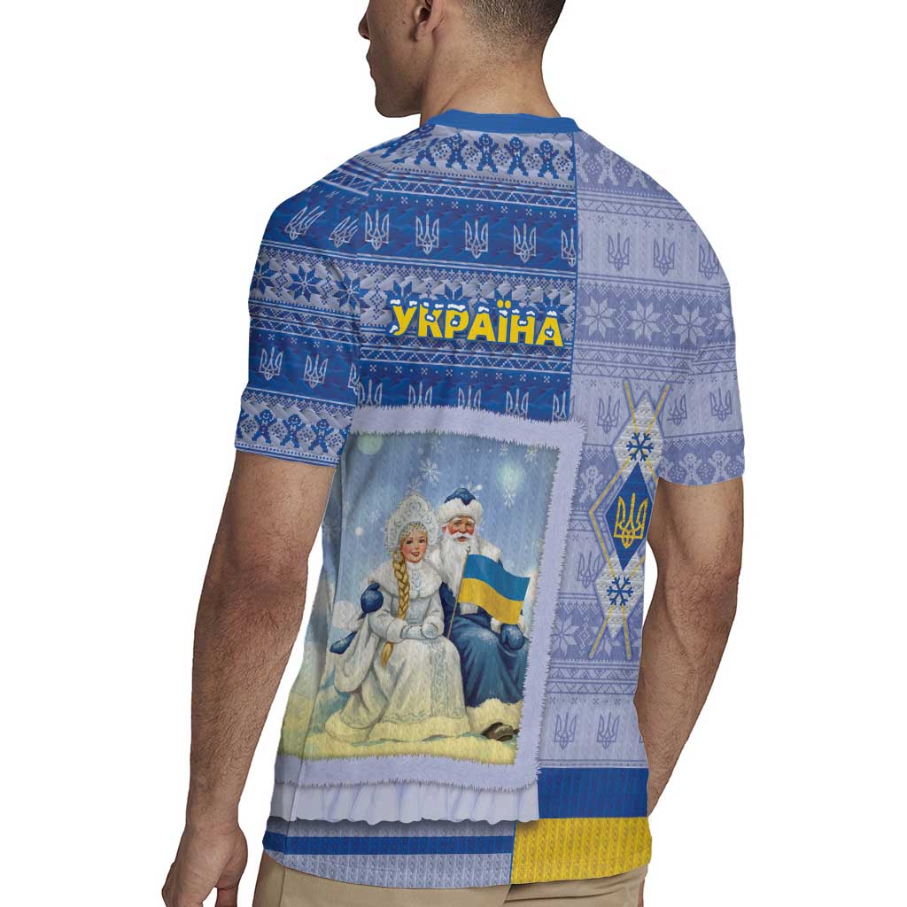 Ukraine Ded Moroz And Snegurochka Christmas Rugby Jersey With Wool Effect Patterns - Wonder Print Shop