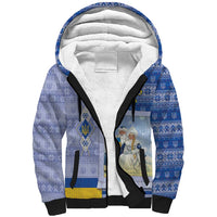 Ukraine Ded Moroz And Snegurochka Christmas Sherpa Hoodie With Wool Effect Patterns - Wonder Print Shop