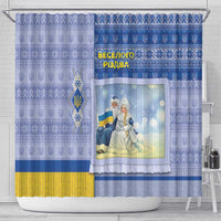 Ukraine Ded Moroz And Snegurochka Christmas Shower Curtain With Wool Effect Patterns - Wonder Print Shop
