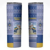 Ukraine Ded Moroz And Snegurochka Christmas Skinny Tumbler With Wool Effect Patterns - Wonder Print Shop