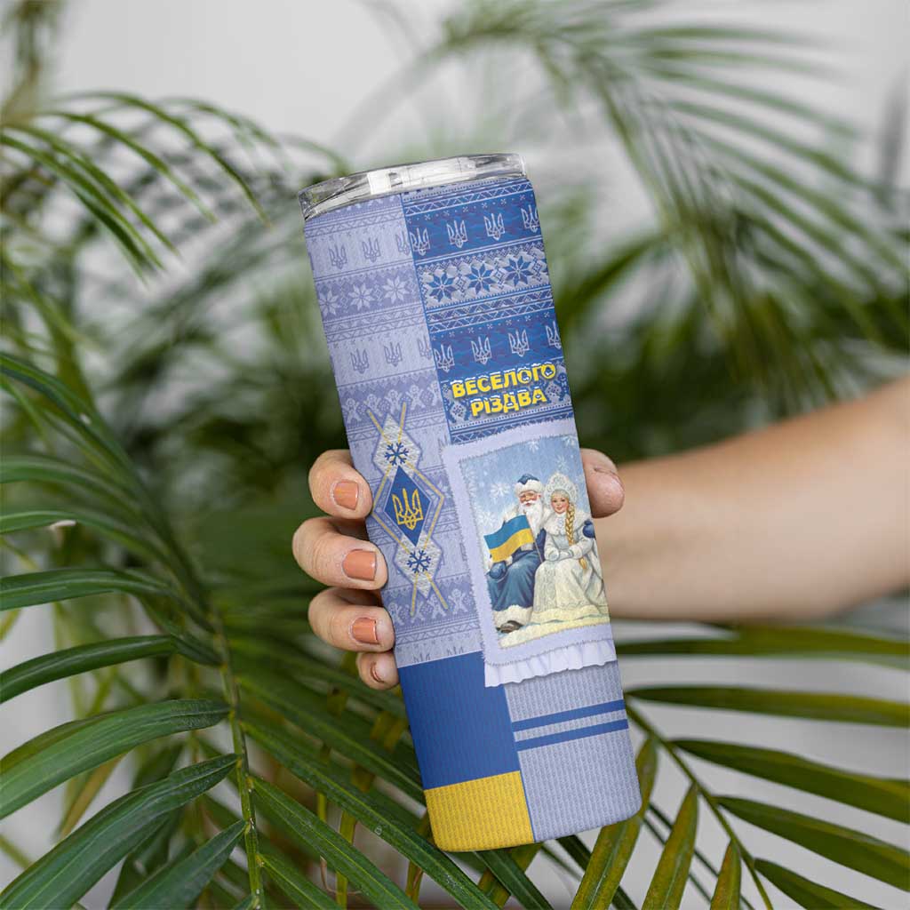 Ukraine Ded Moroz And Snegurochka Christmas Skinny Tumbler With Wool Effect Patterns - Wonder Print Shop