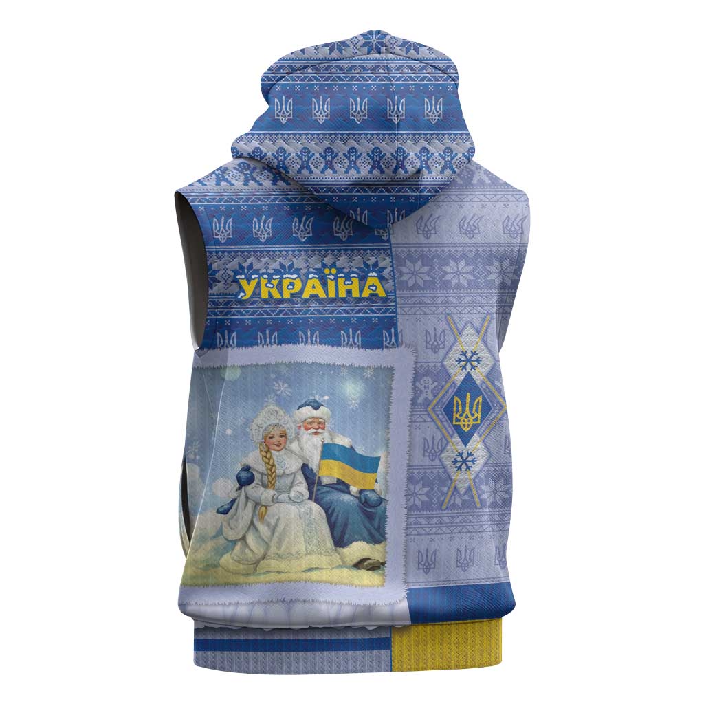 Ukraine Ded Moroz And Snegurochka Christmas Sleeveless Hoodie With Wool Effect Patterns - Wonder Print Shop