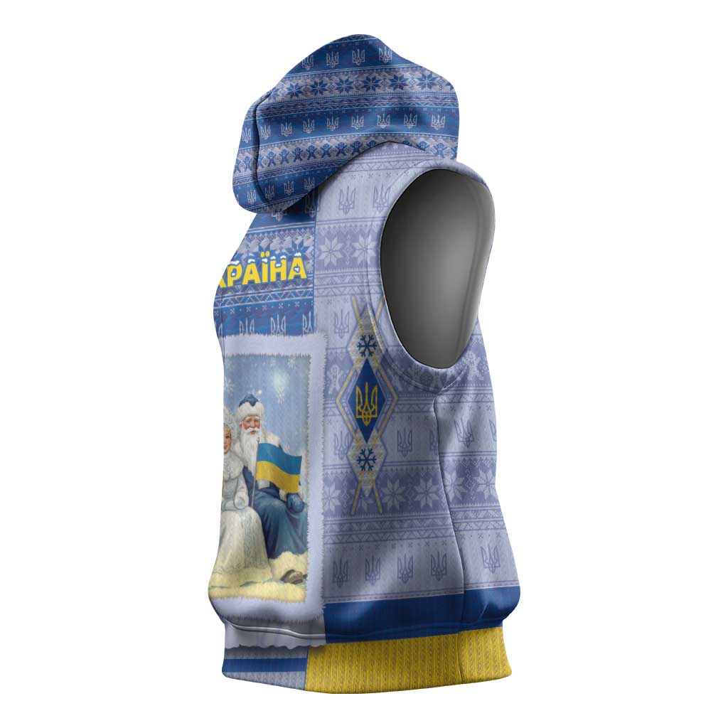 Ukraine Ded Moroz And Snegurochka Christmas Sleeveless Hoodie With Wool Effect Patterns - Wonder Print Shop