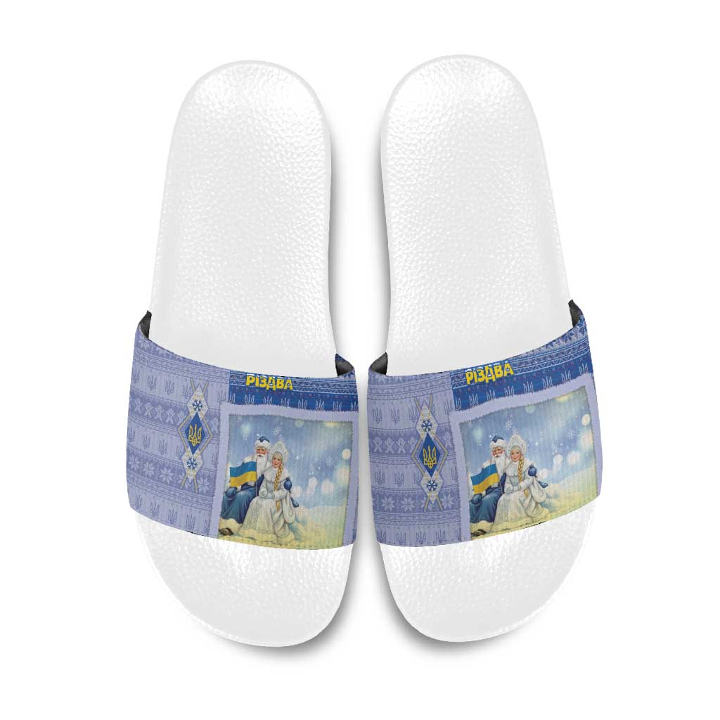 Ukraine Ded Moroz And Snegurochka Christmas Slide Sandals With Wool Effect Patterns - Wonder Print Shop
