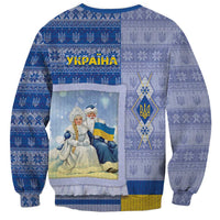 Ukraine Ded Moroz And Snegurochka Christmas Sweatshirt With Wool Effect Patterns - Wonder Print Shop