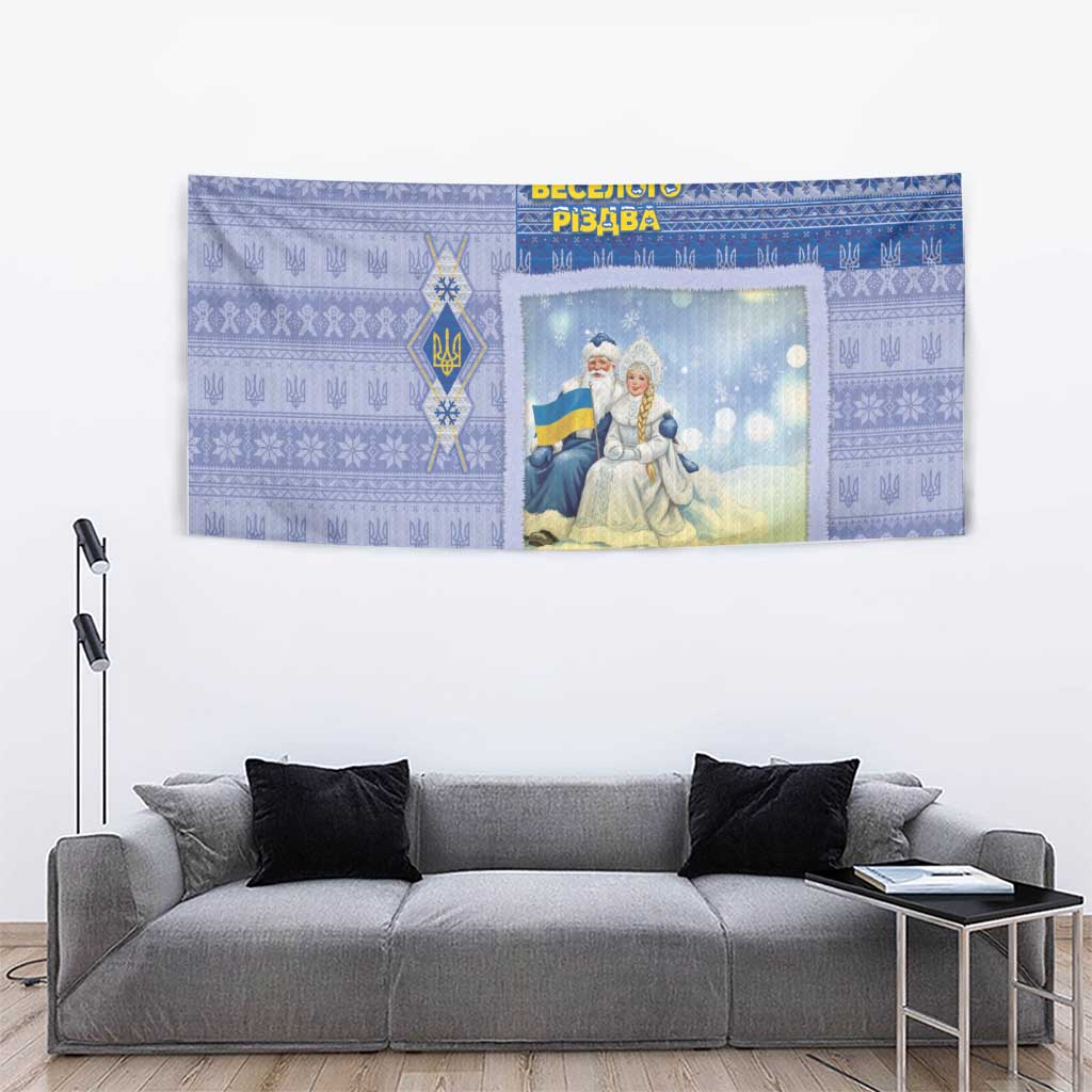 Ukraine Ded Moroz And Snegurochka Christmas Tapestry With Wool Effect Patterns - Wonder Print Shop